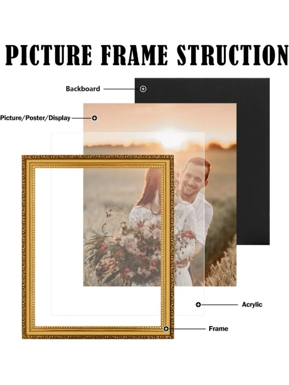 Elegant 8x10 Gold Picture Frame - Wall Hanging & Tabletop Display, Vintage Style